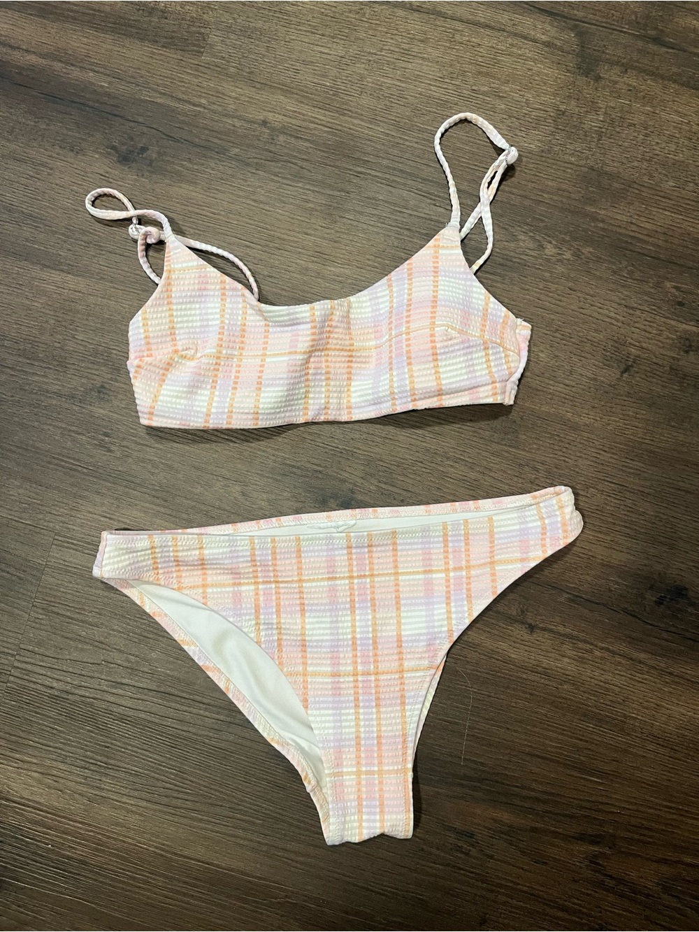 H&M Pastel Plaid Kids Bikini in Pink, Peach & White